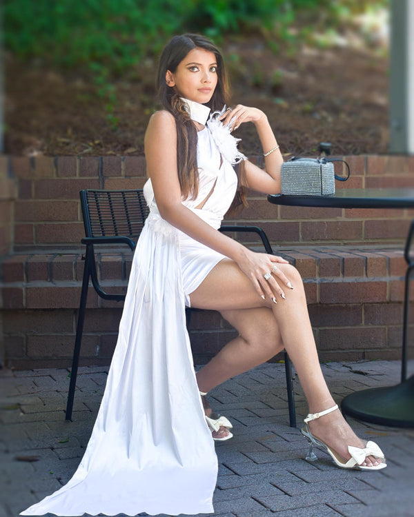 One Shoulder Satin Draped Mini Dress