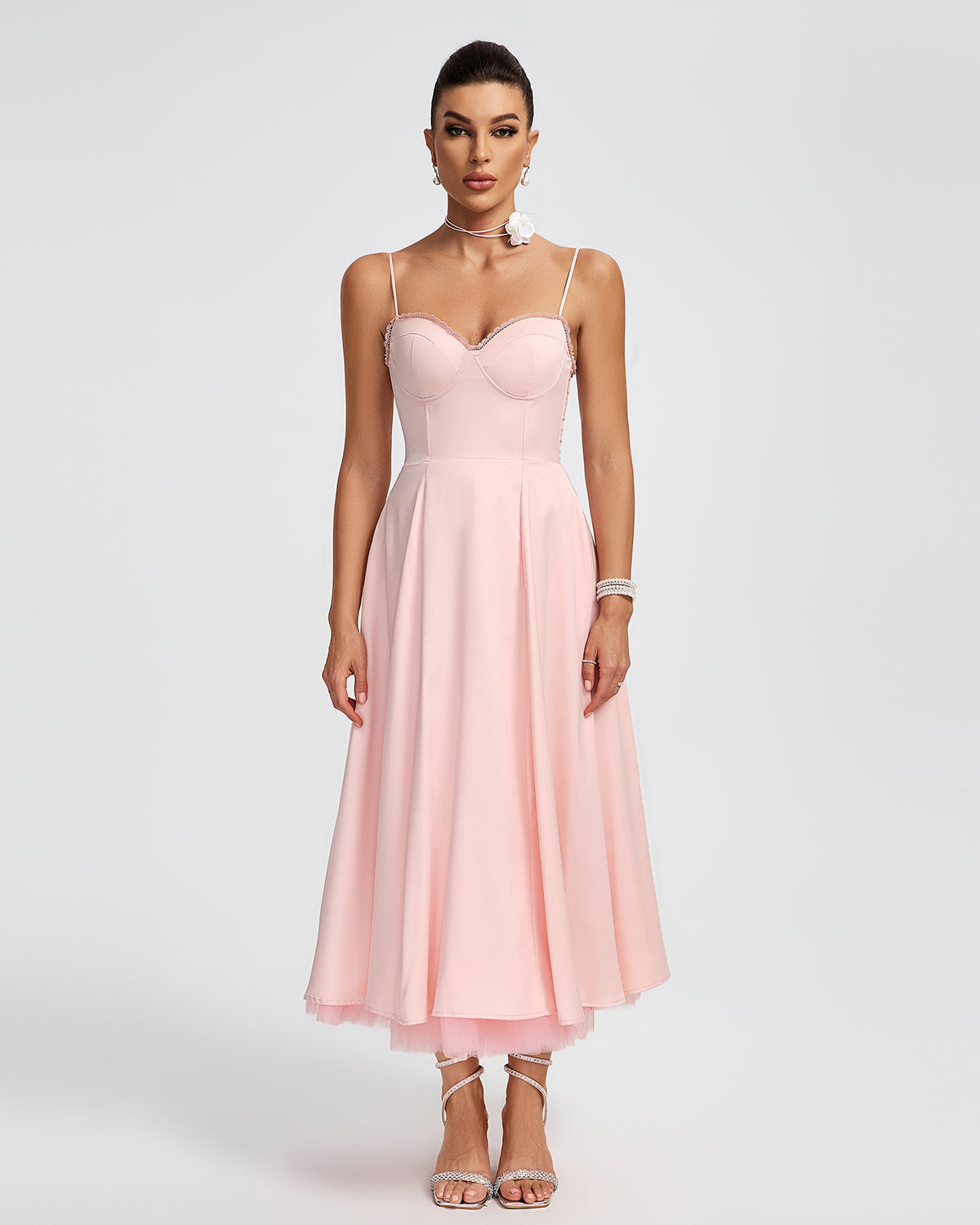 Mother's Day Gift | Ballerina Pink Open Back Midi Dress ZNSBA1016