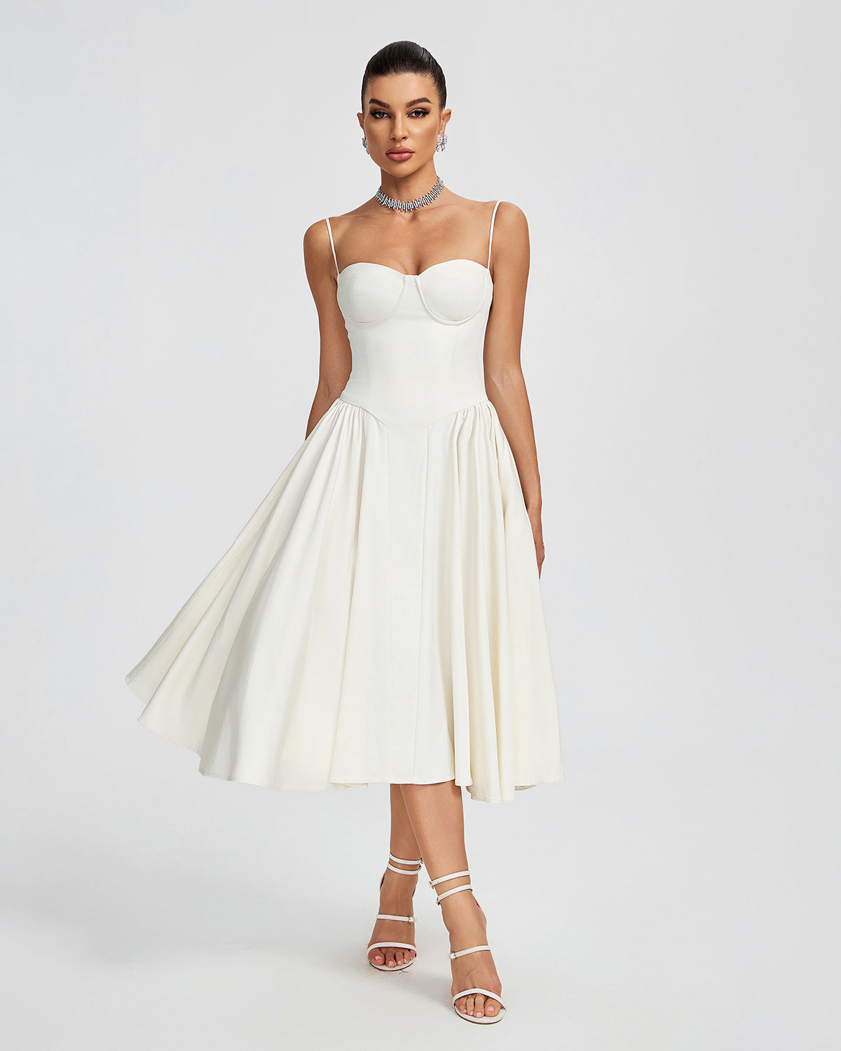 Beige Parfait Twill Corset Midi Dress ZNSBA1018