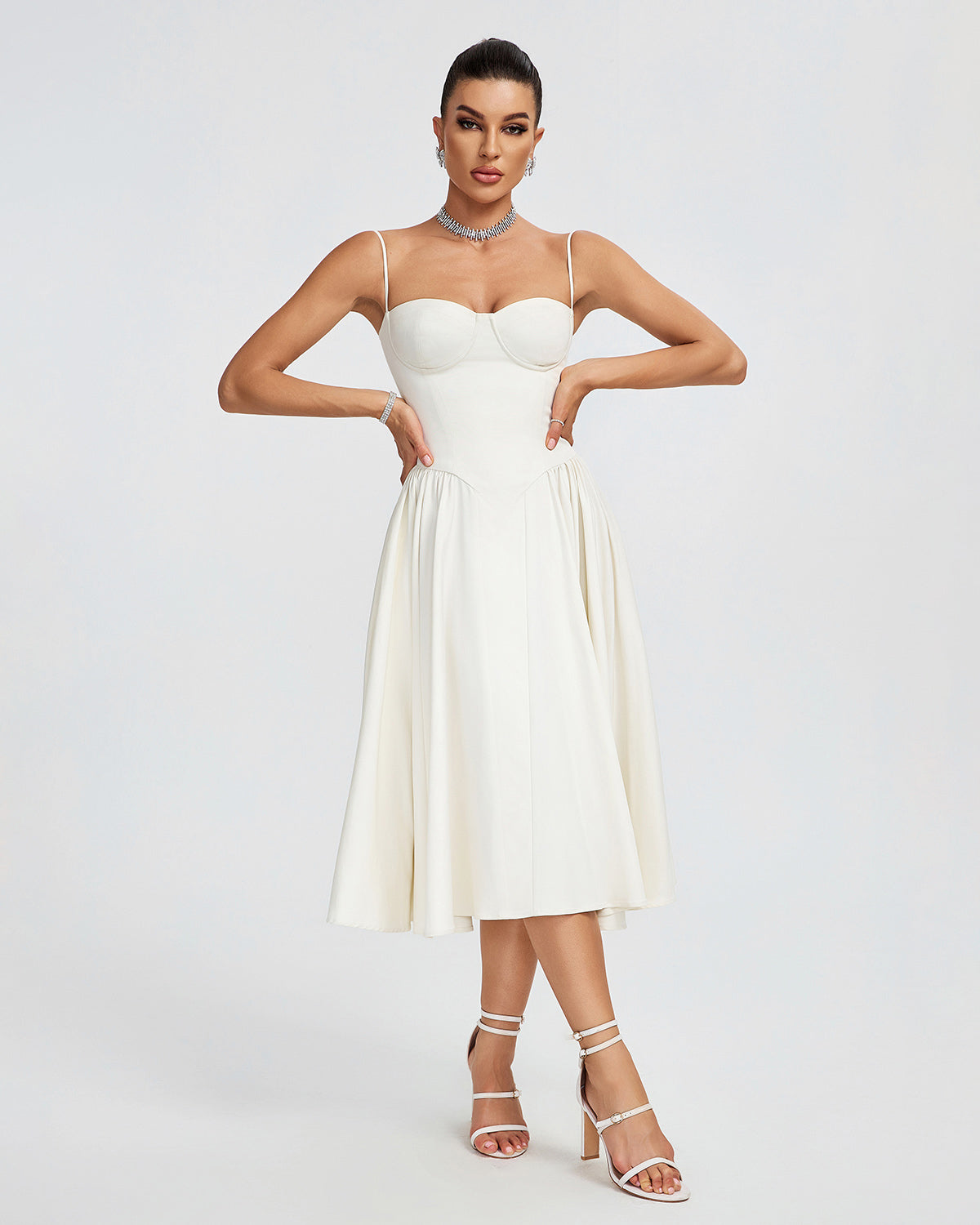 Beige Parfait Twill Corset Midi Dress ZNSBA1018