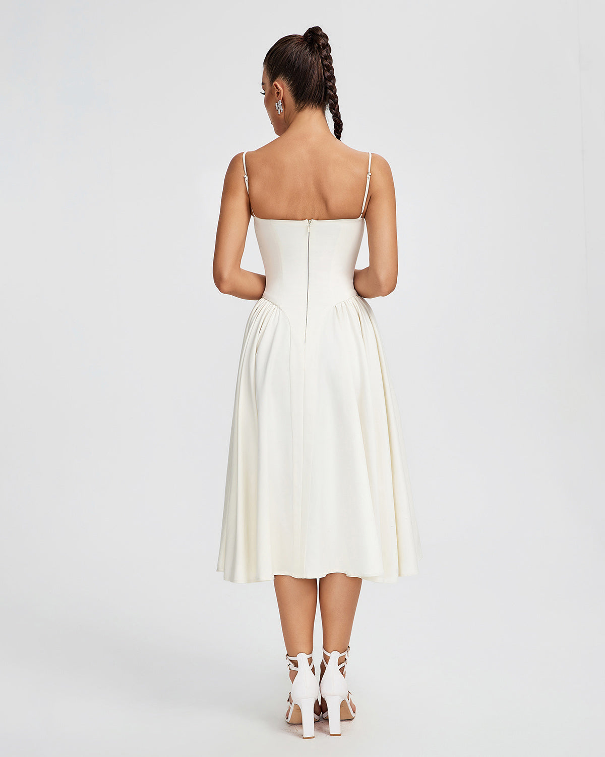 Beige Parfait Twill Corset Midi Dress ZNSBA1018