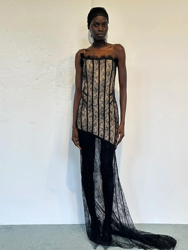 Detachable Hem Lace Backless Dress