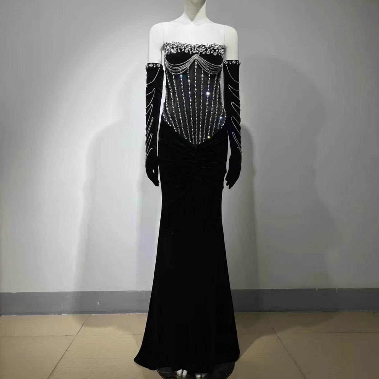 Diamente Embellished Maxi Bodycon Dress HT3014