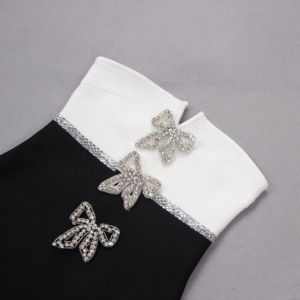 Mini robe bandage ornée de diamente sans bretelles HL9210