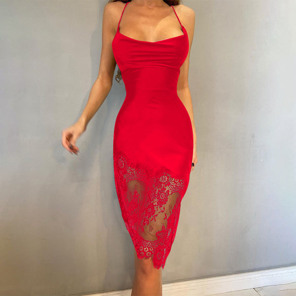 Lace Patchwork Sexy Party Club Strapless Midi Dress CS4271