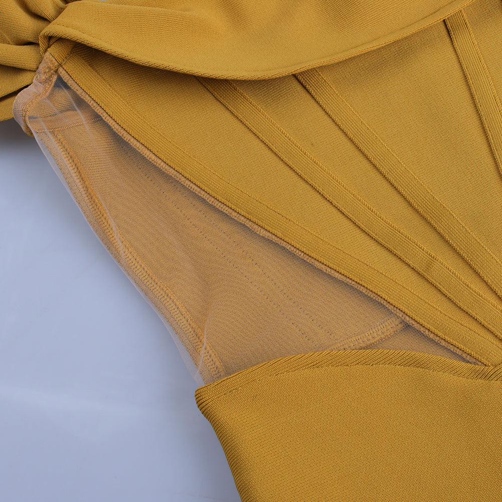 Off Shoulder Short Sleeve Striped Midi Bandage Dress PF21122