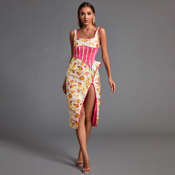 Robe mi-longue Maddison en jacquard fleuri