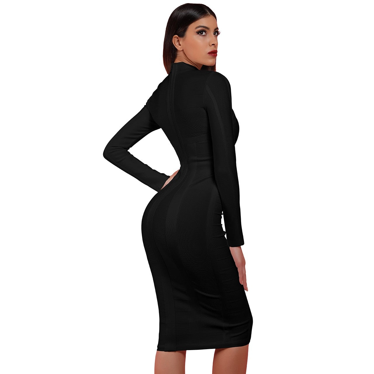 High Neck Long Sleeve Cut Out Over Knee Bandage Dress PP1103 23 in wolddress