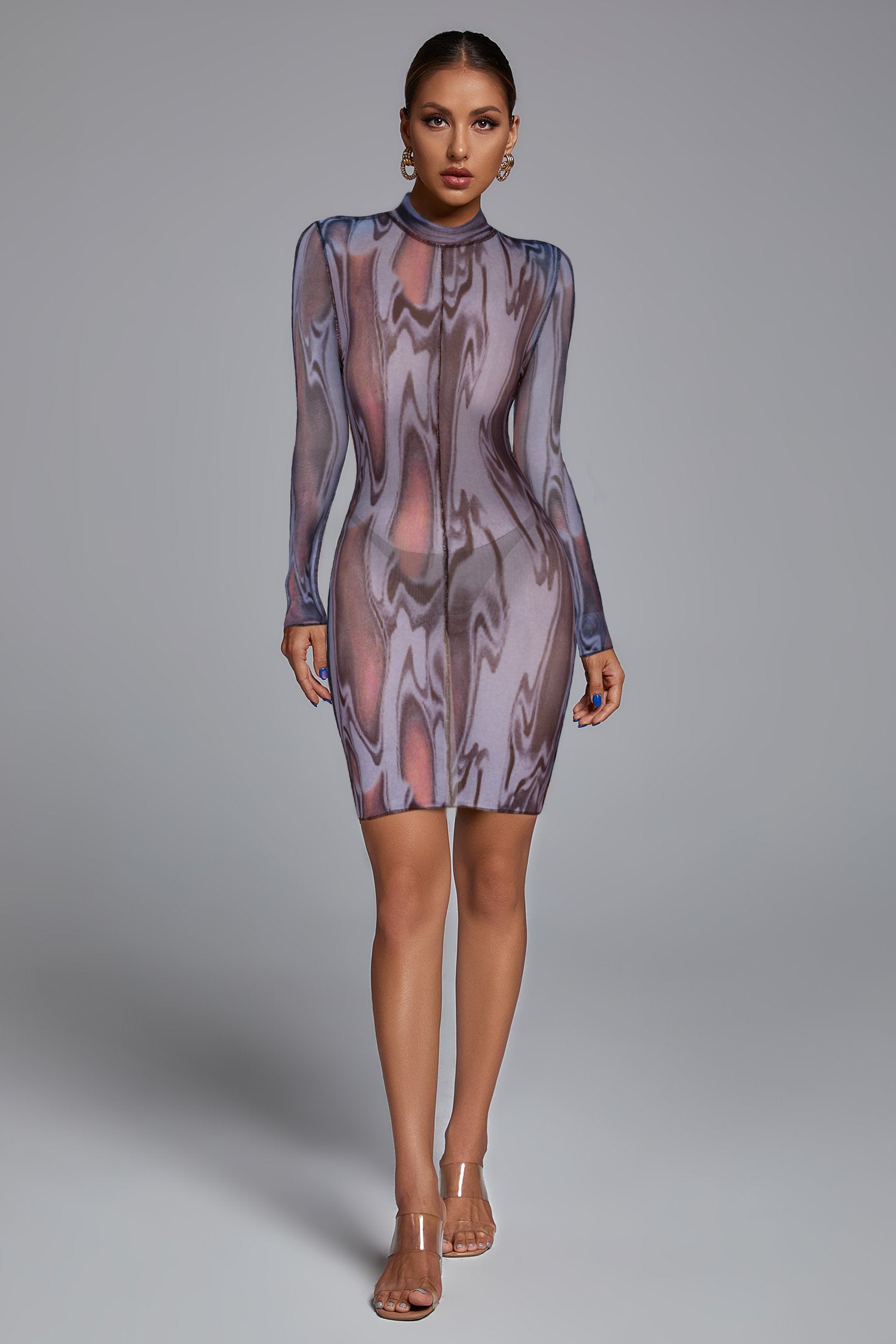 High Neck Long Sleeve Distinctive Mini Dress FP210313