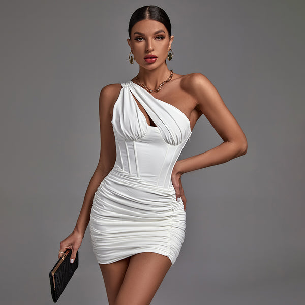One Shoulder Sleeveless Cut Out Mini Bodycon Dress