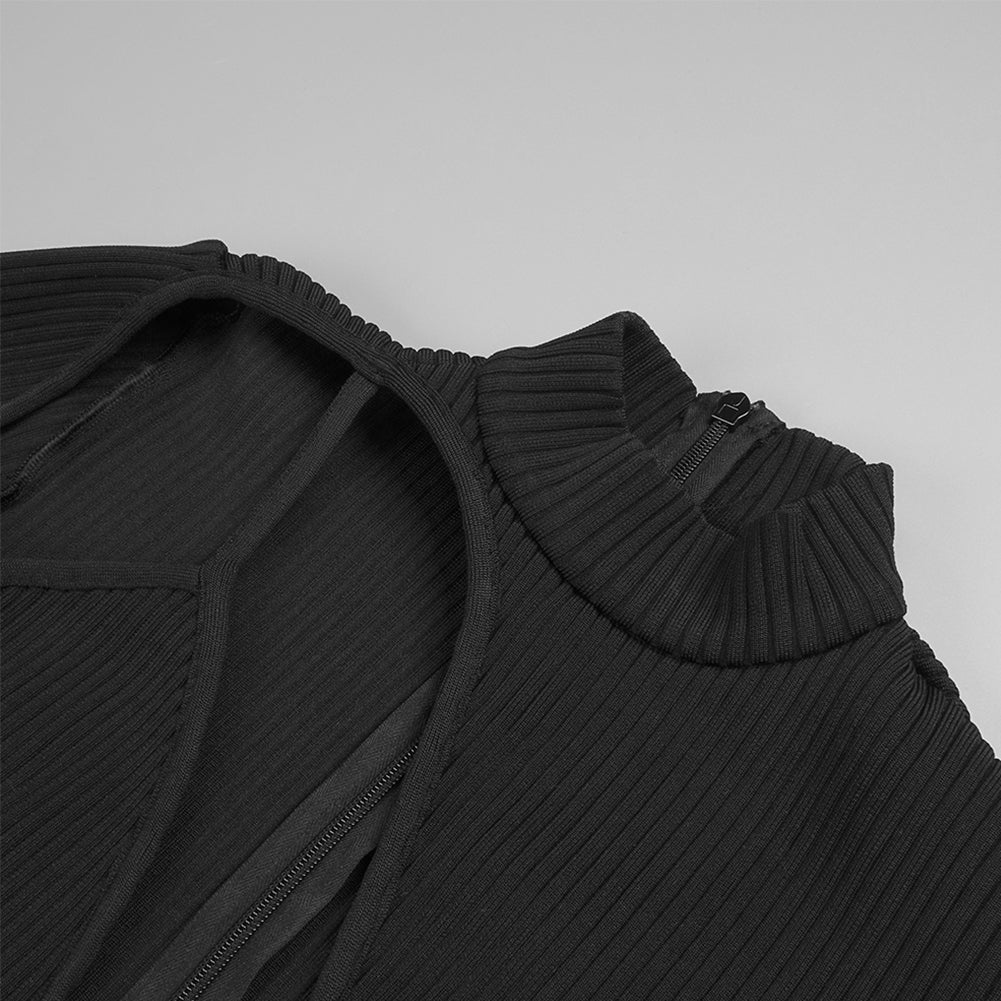 High Neck Long Sleeve Asymmetrical Bandage Dress BD2474