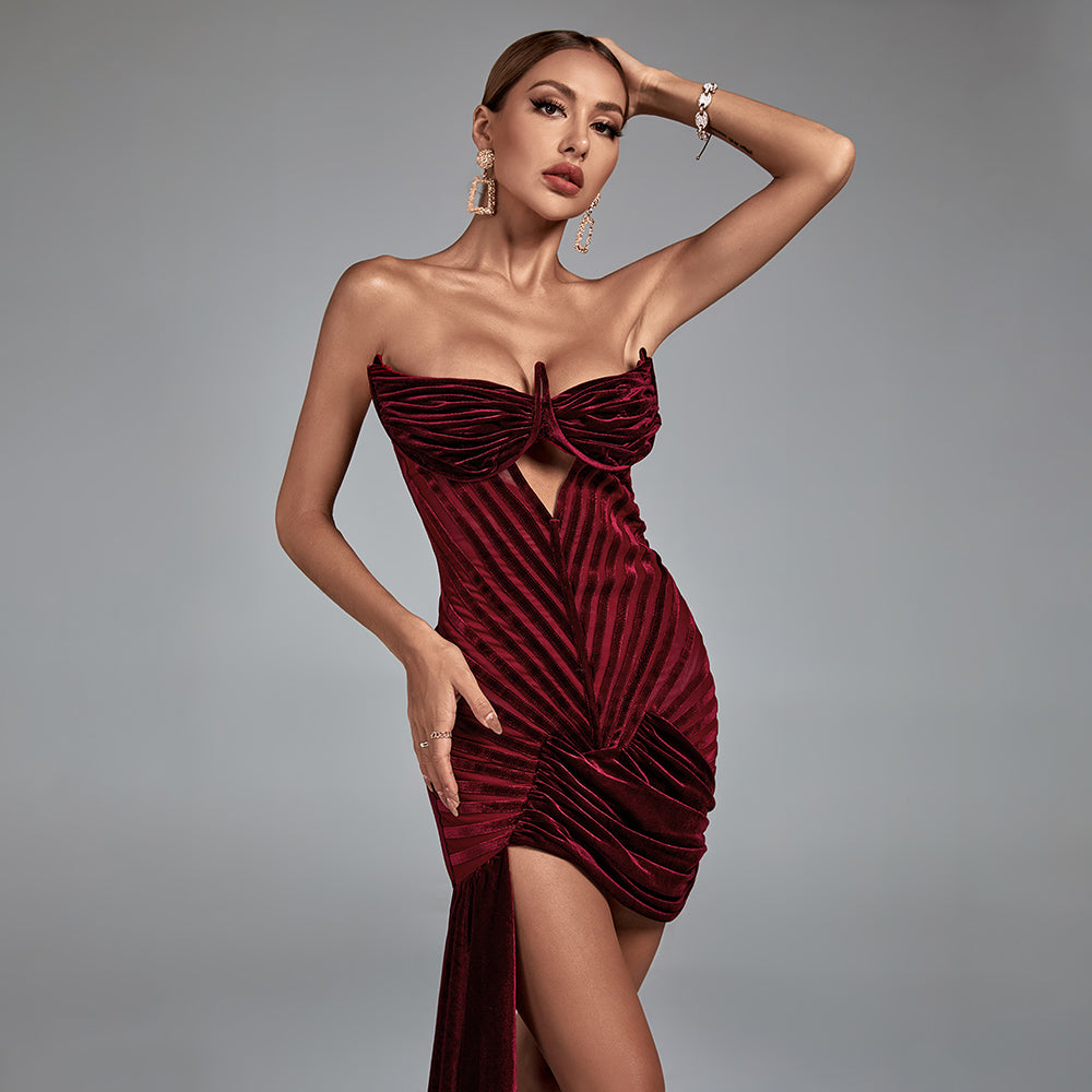 Velvet Cut Out Draping Corset Gown