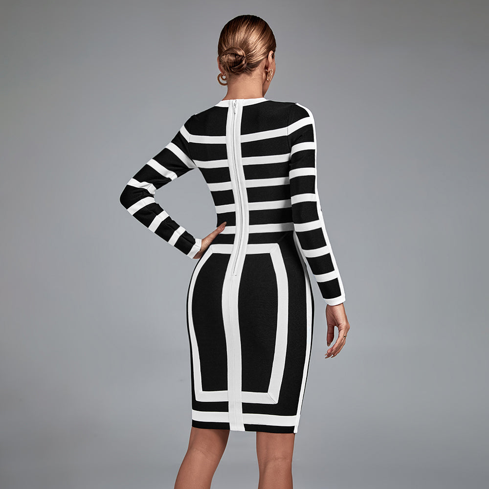 Black And White Stripe Midi Bandage Dress
