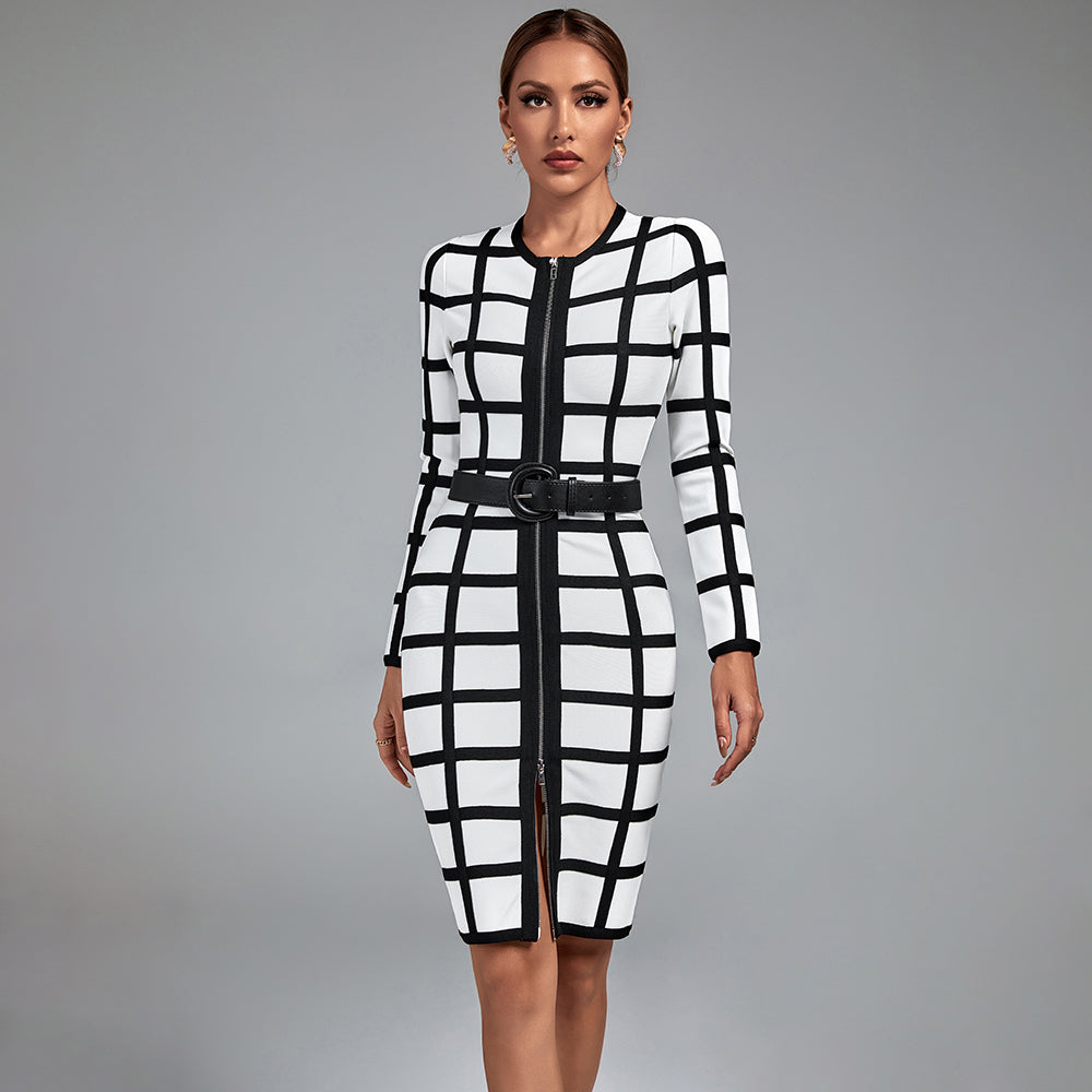 Black And White Stripe Midi Bandage Dress PP22080