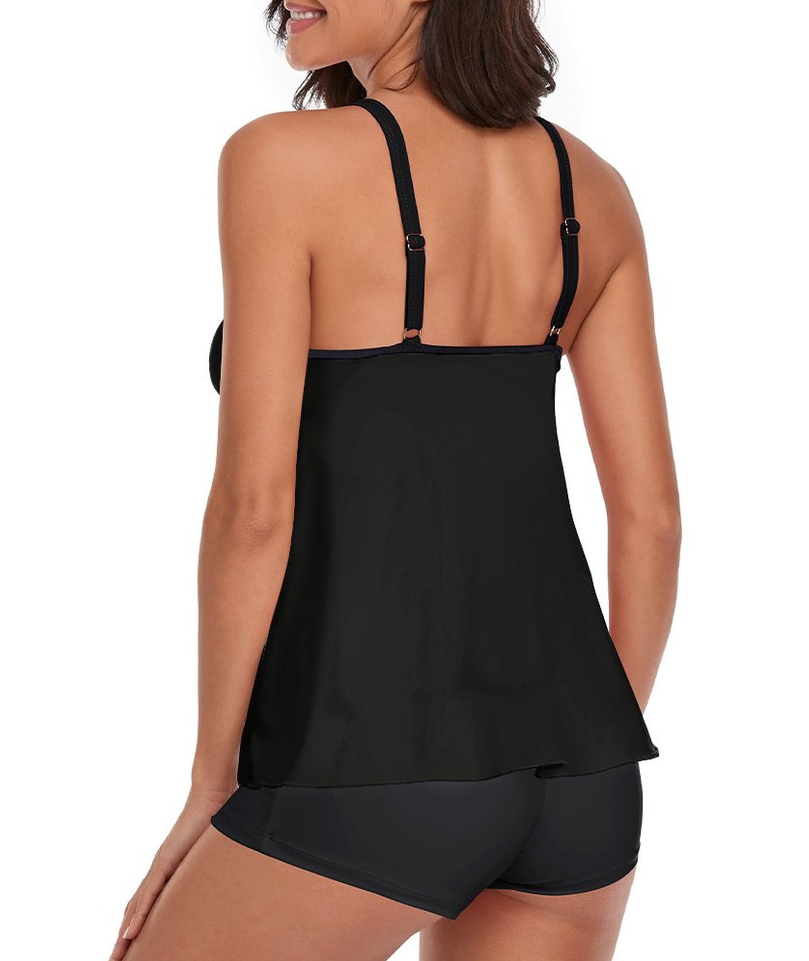 Tankini Black Tank Top Two Piece Bathing Suits with Boyshorts