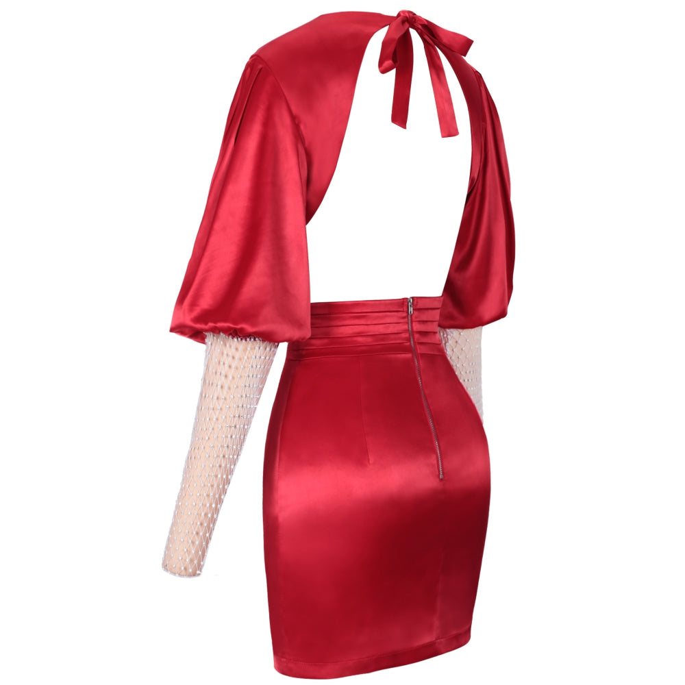 V Neck Studded Sleeve Mini Gravity Bodycon Dress FP19408