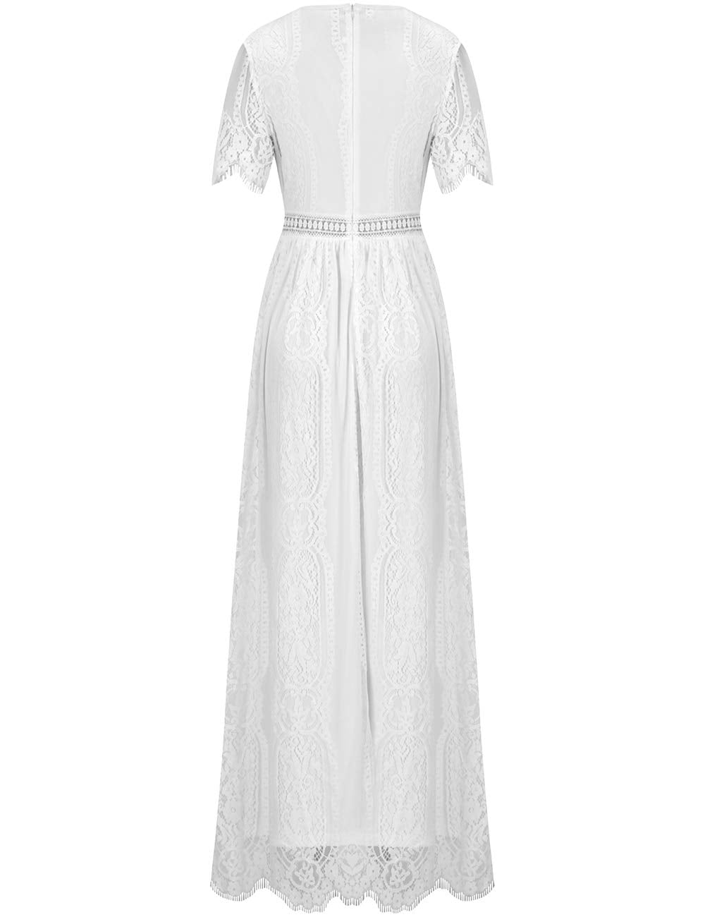 Deep V Neck Short Sleeve Floral Lace Bridesmaid Maxi Dress G4865