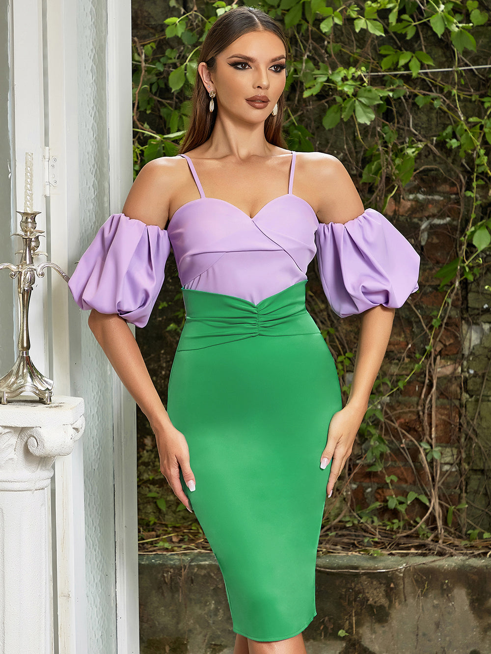 Purple Green Bodycon Dress HB0318