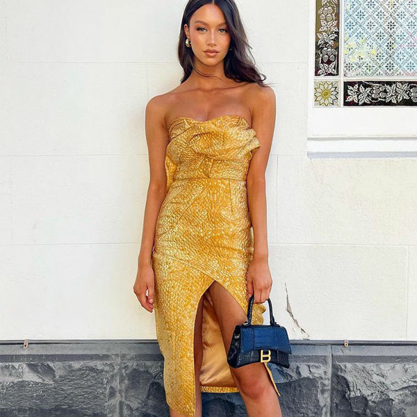 Yellow Bodycon Dress HL8807 1