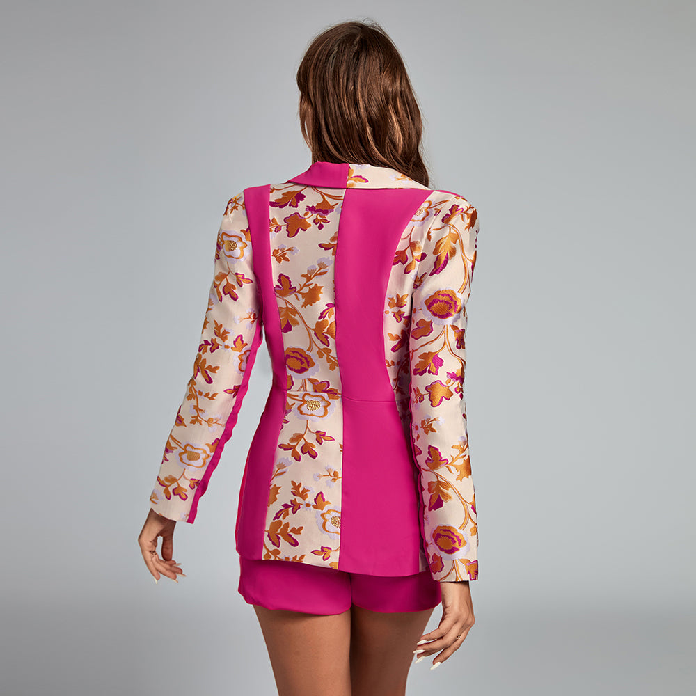 Pink Floral Splicing Eliya Bodycon Suit