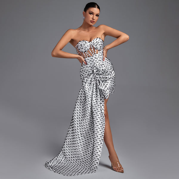 Strapless Mesh Draping Corset Gown