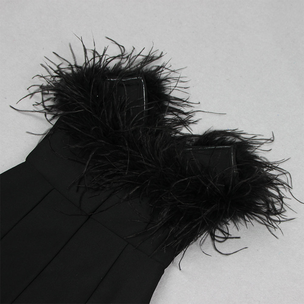 Strapless Sleeveless Feather Mini Bandage Dress HL89201