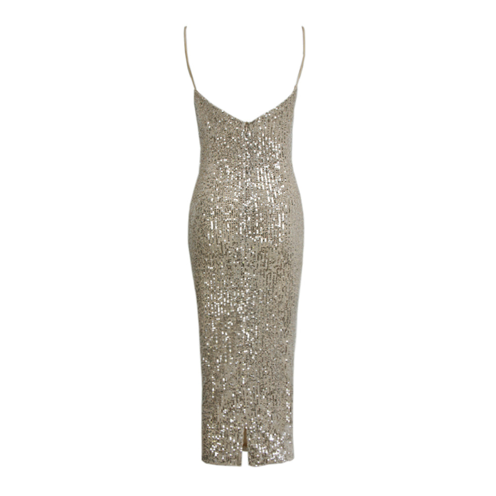 Strappy Sleeveless Sequined Over Knee Bodycon Dress HL9012