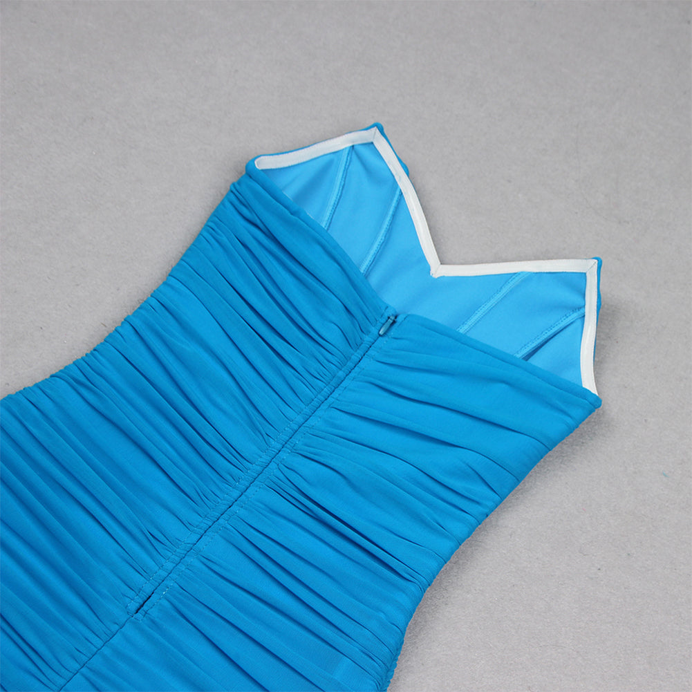 Strapless Sleeveless Wrinkled Midi Bandage Dress HL9364
