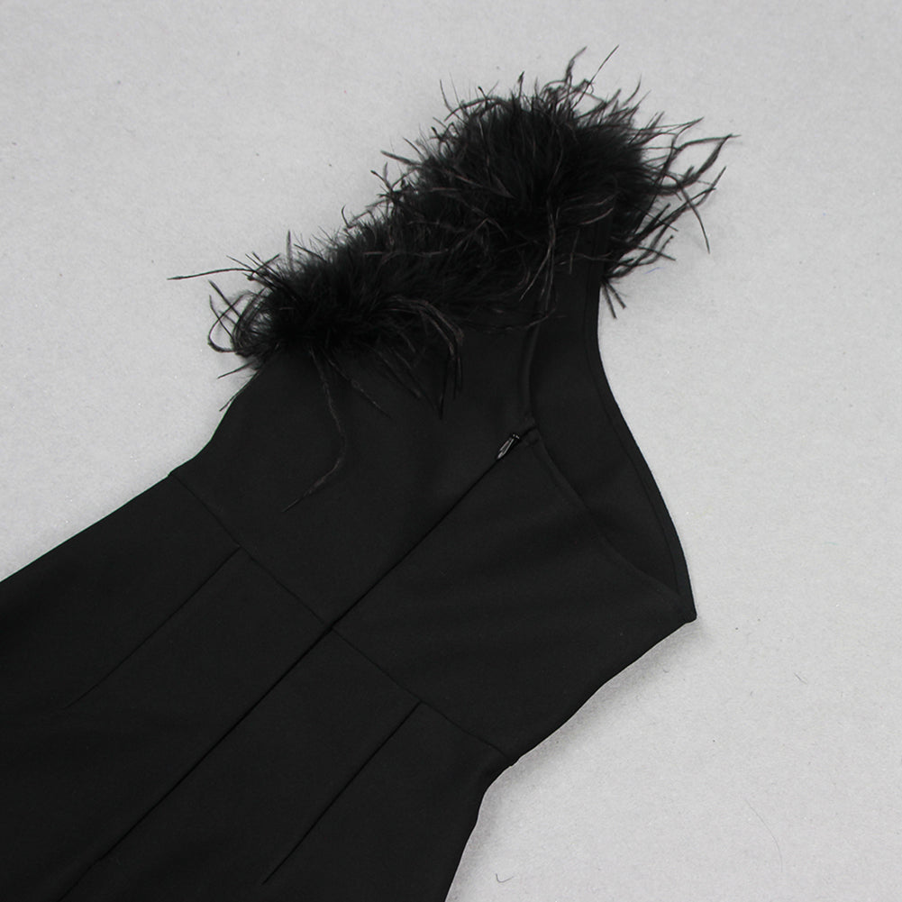 One Shoulder Sleeveless Feather Maxi Bandage Dress HL9447