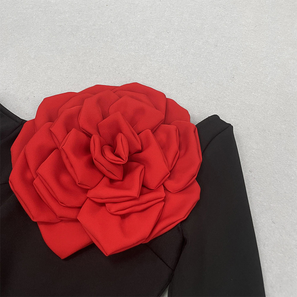 Long Sleeve Flower Midi Bandage Dress HL9527