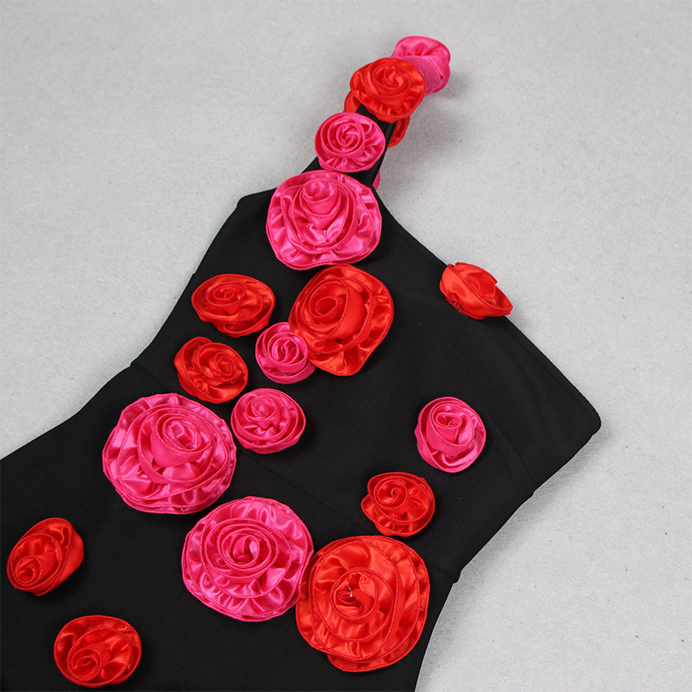 One Shoulder Sleeveless Flower Midi Bandage Dress HL9555