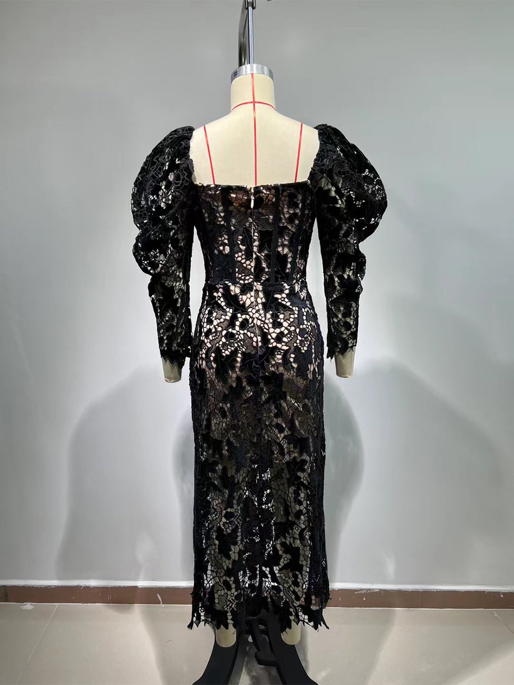 Long Sleeve Lace Midi Bodycon Dress HT1016