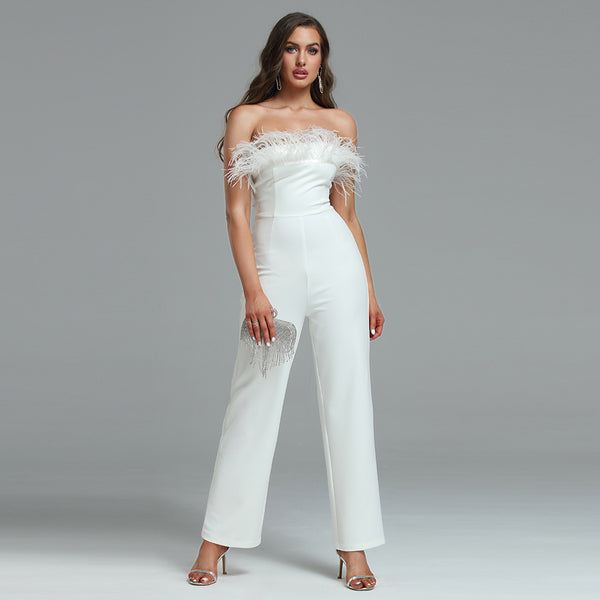 Strapless Feather Bodycon Jumpsuit