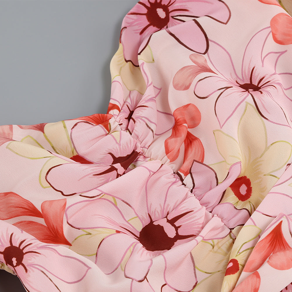 Square Collar Mid Sleeve Floral Midi Dress KLYF885