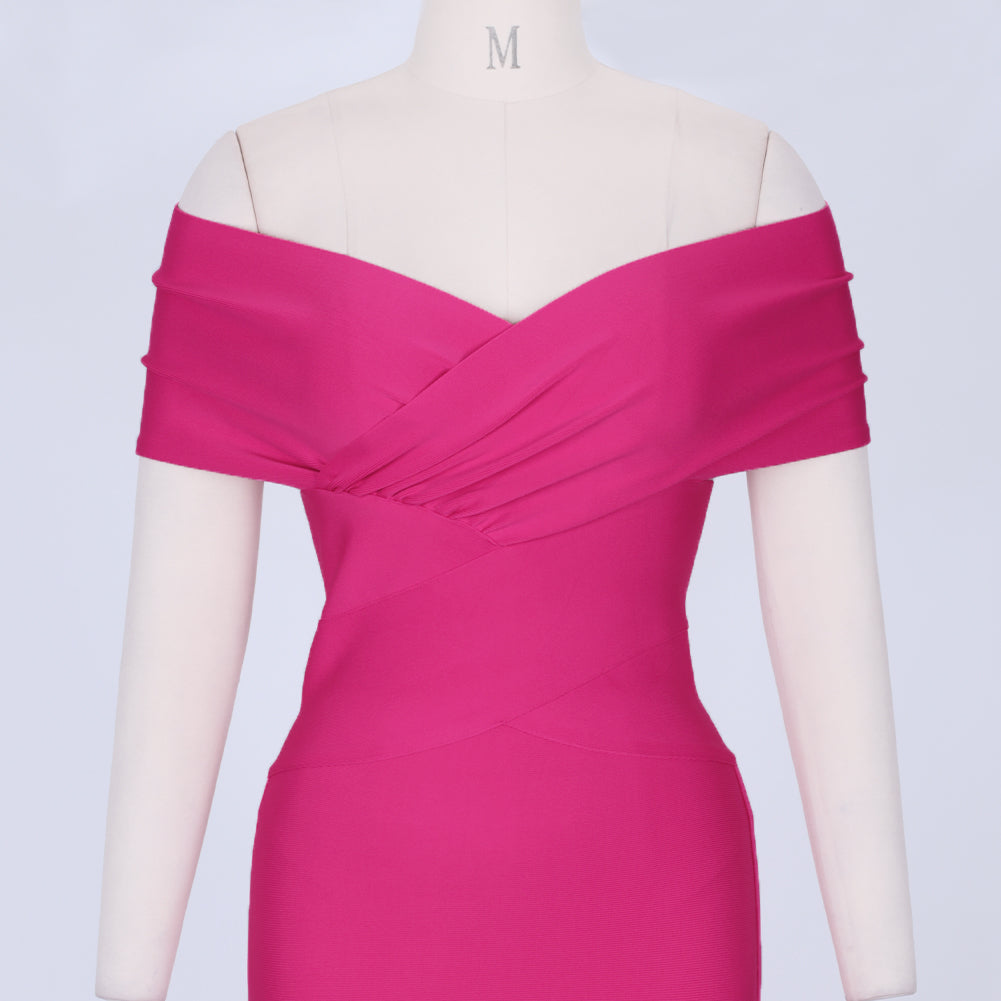 Off Shoulder Short Sleeve Elegant Bandage Dress PF19122 | Wolddress