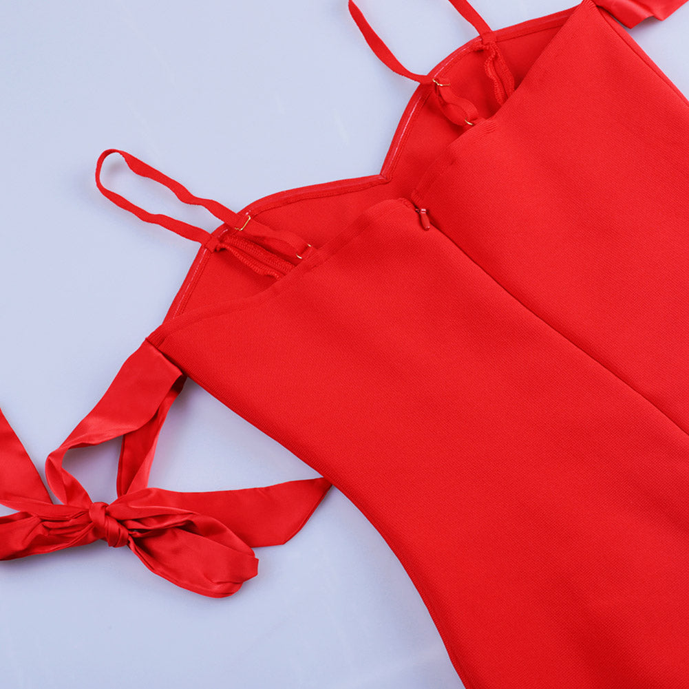 Strappy Short Sleeve Plain Midi Bandage Dress PF21411