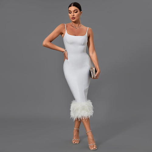 Feather Trim Dress | Wolddress  wolddress