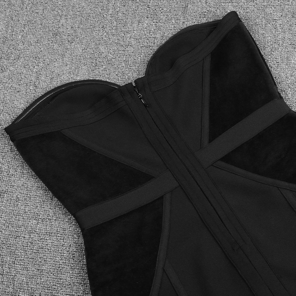 Strapless Sleeveless Striped Midi Bandage Dress PP19340