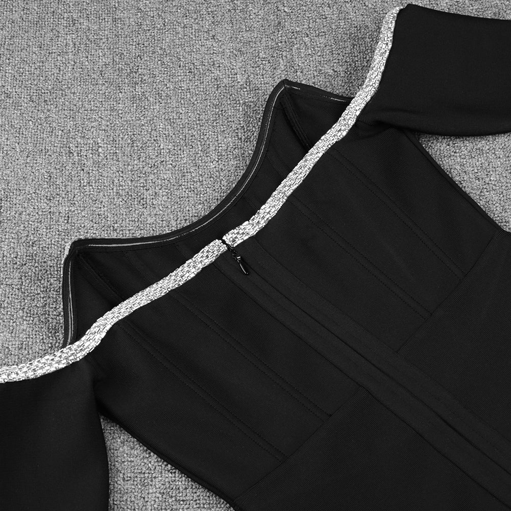 Mini robe de bandage à chaîne de forage à manches longues et épaules dénudées PP20017