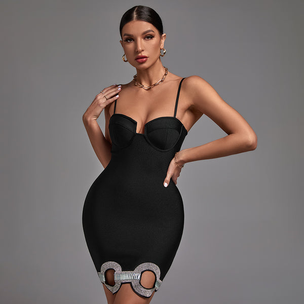 Crystal Embroidered Cutout Bustier Bandage Dress