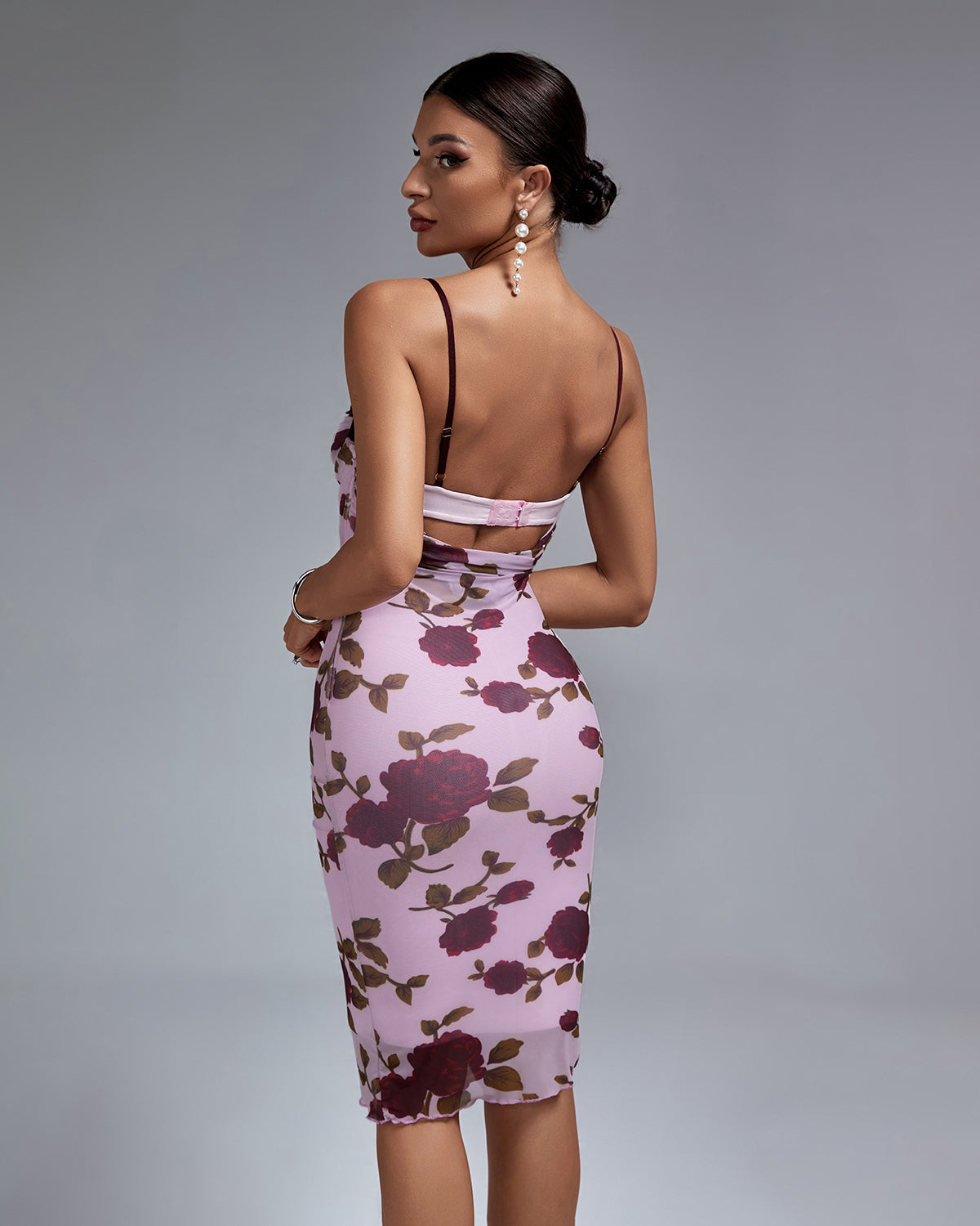 Light Pink Purple Pink Floral Midi Dress PP23021