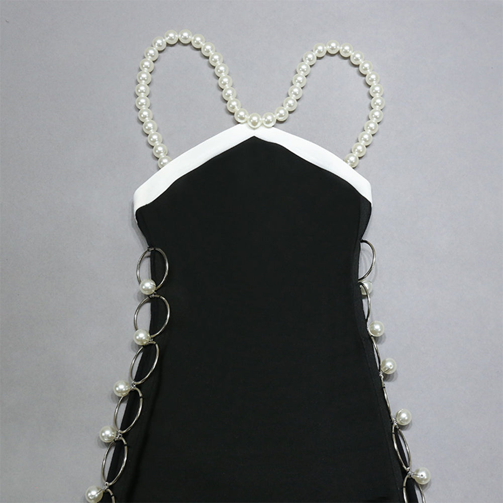 Strappy Sleeveless Pearl Mini Bandage Dress PZC2251