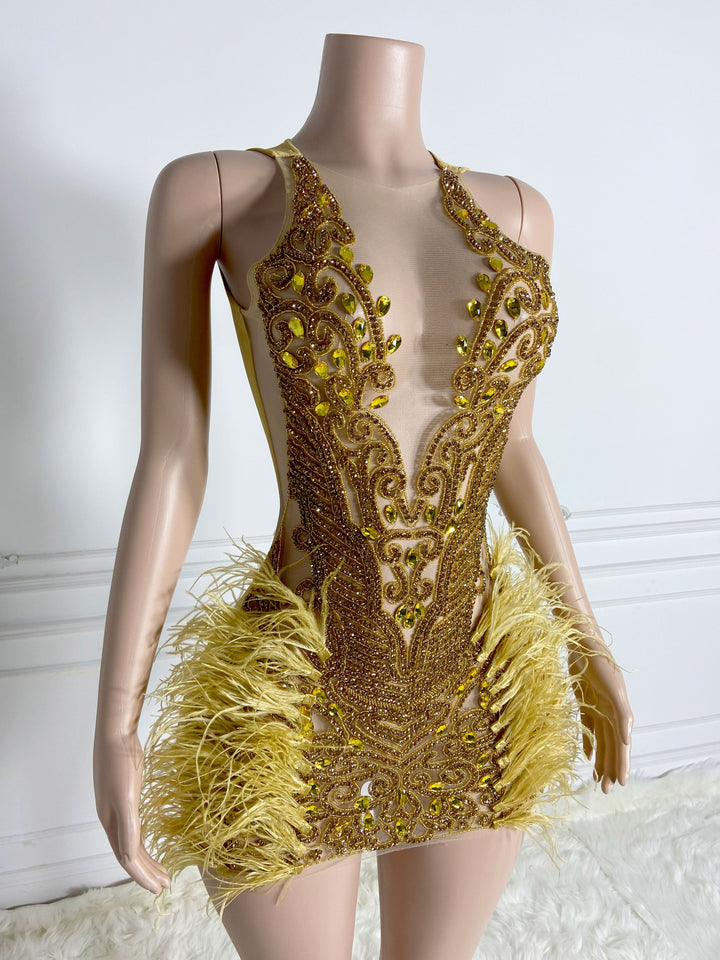 Blue Sequins Fishtail Hem Gown