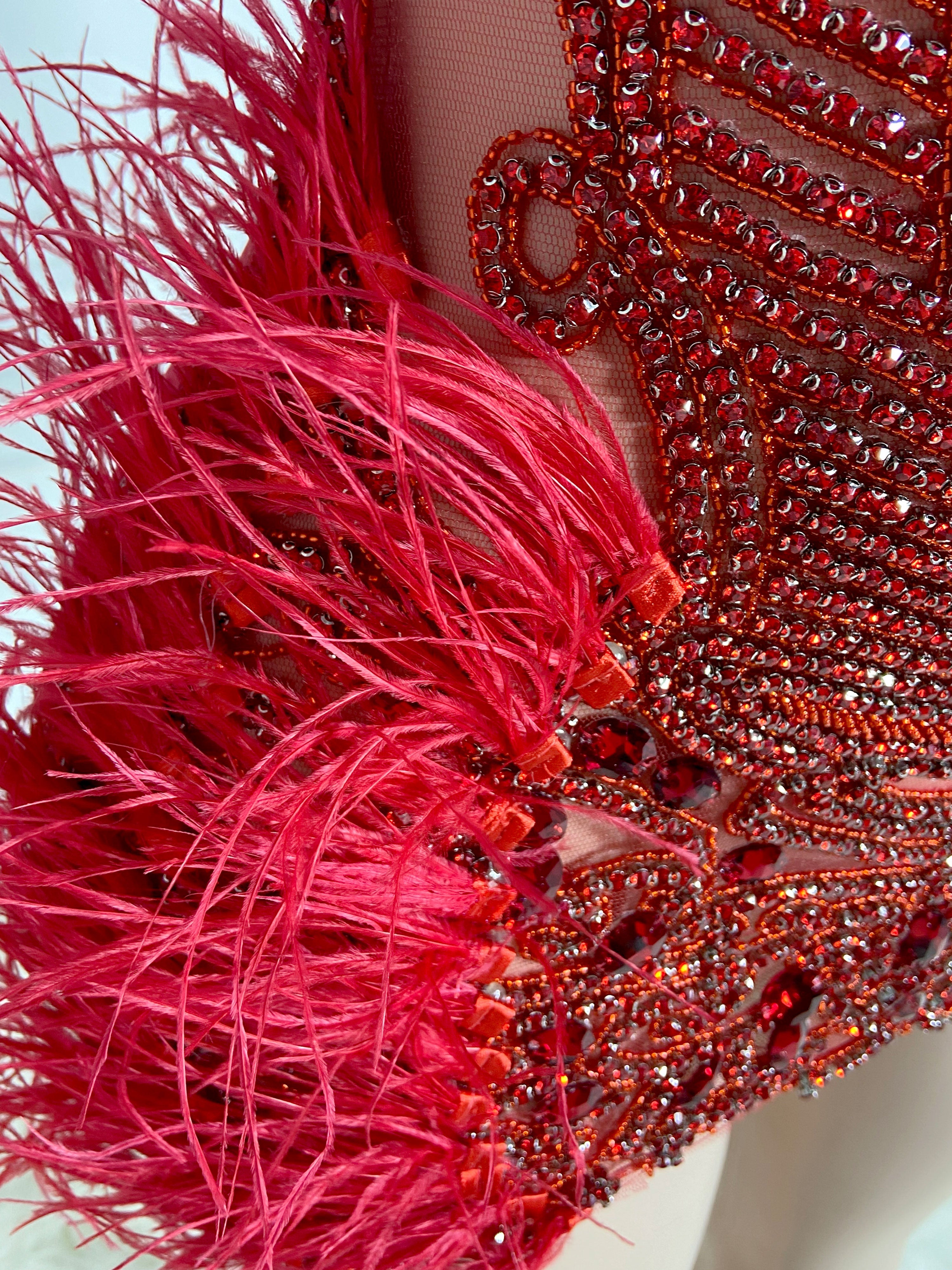 Vivid Red Stunner Feather Mini Dress