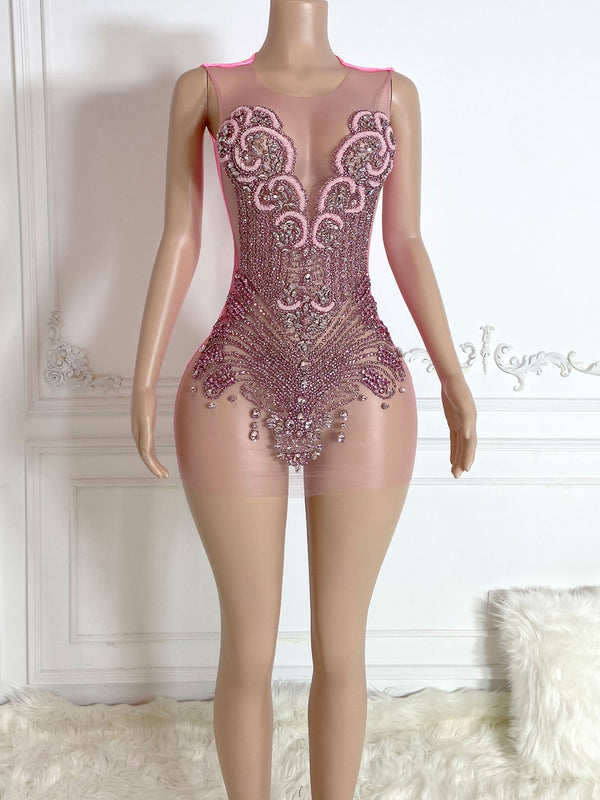 Pink Bead Stone Elegance Dress