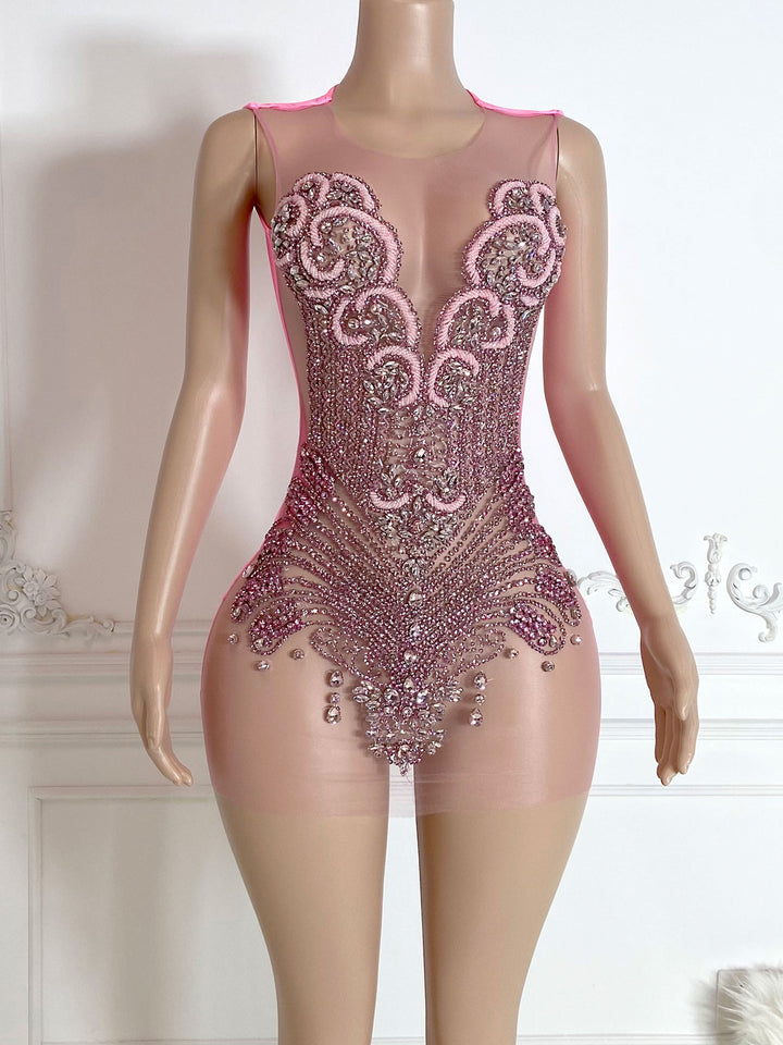Pink Bead Stone Elegance Dress