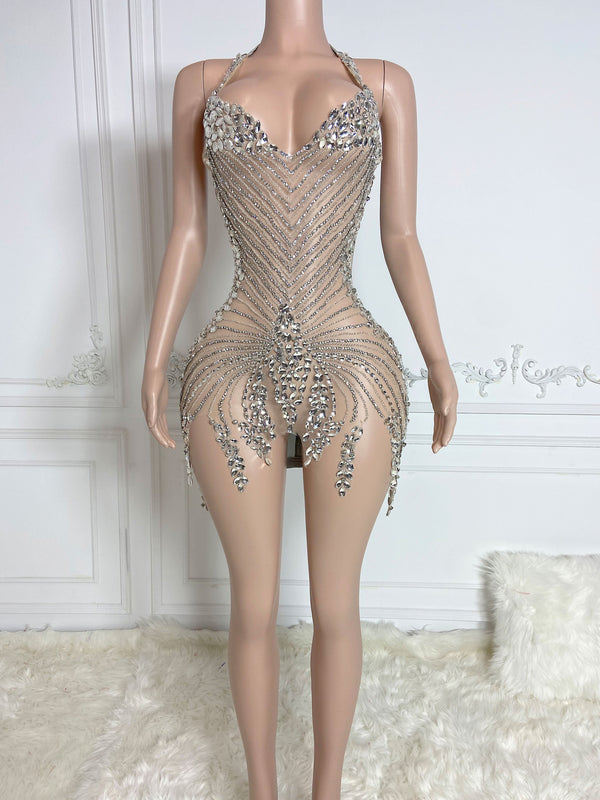 Silvery Halter Chic Dress