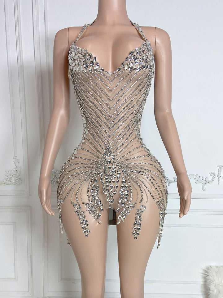 Silvery Halter Chic Dress