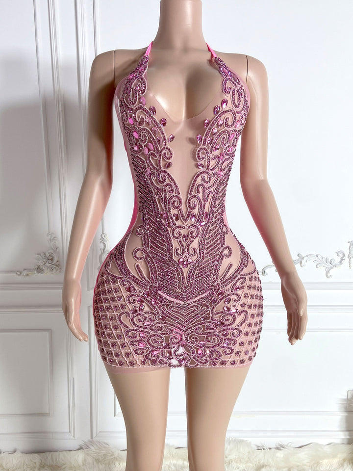 Rosy Strapy Gem Dress