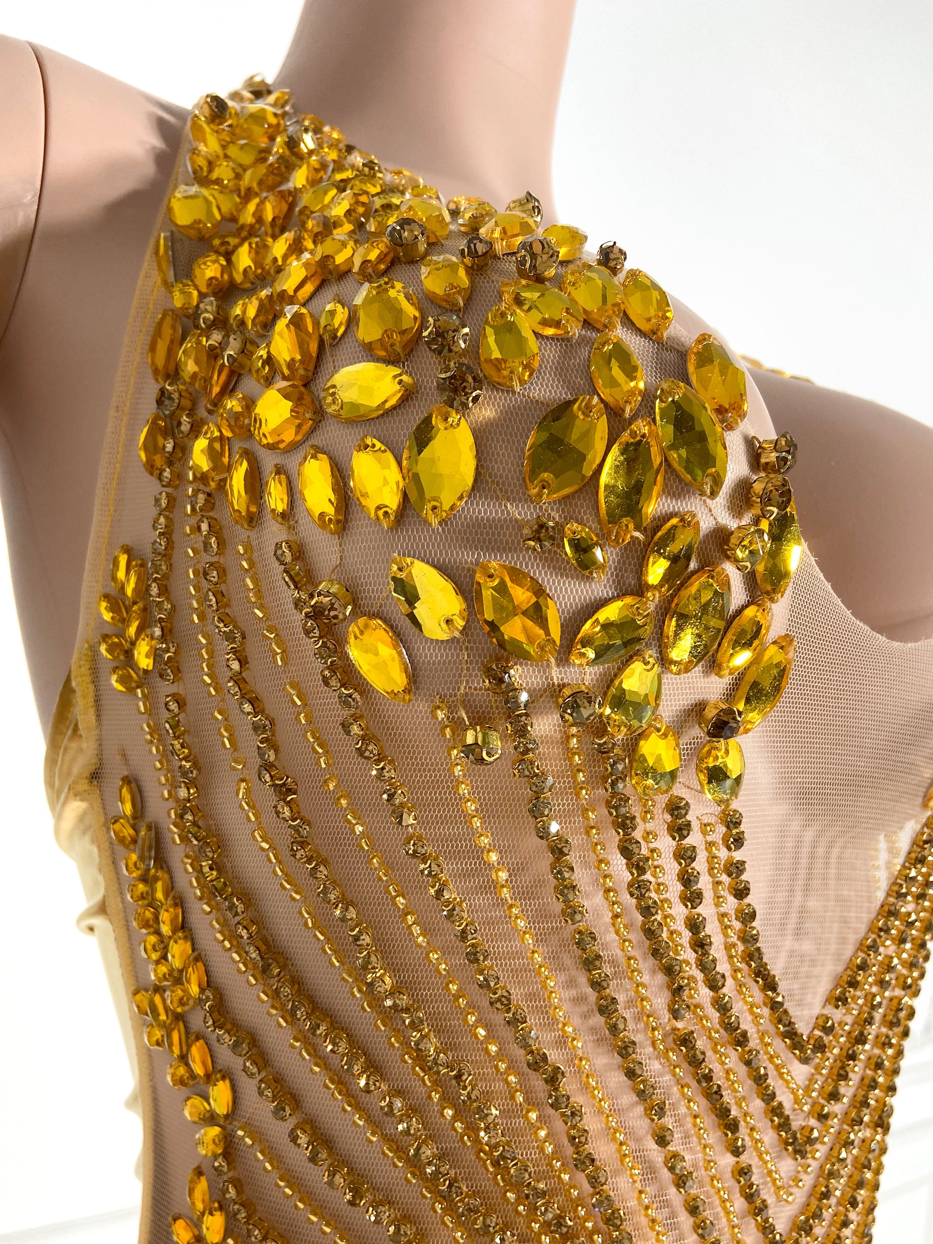 Radiant Gold Rhinestone Dress